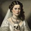 Placeholder: Hamlette, Princess of denmark, asking to herself "be or not to be..." she looks at a skull