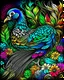 Placeholder: colorful peacock, black backwound, adult book cover