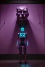 Placeholder: a cyborg watching a mural in a museum art gallery, purple shining lights, octane render, detailed