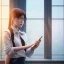 Placeholder: Anime, female student studying under window, studying lesson, perfect face, cool face, ultra detail, unreal engine 5, cinema4d, sun light, studio lighting --ar 1:1 --v 4