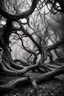 Placeholder: black and white twists on the trees magical forest