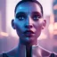 Placeholder: double exposure of a futuristic cyberpunk woman in an alien city by alessio albi --v 4