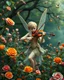 Placeholder: Gorgeous Photography Beautiful Tinkerbell playing violinist in Wild garden,flower,birds surrounding,fractal ornamentation, over detailed, gloriously full and confusing, nothing that really exists, everything made up, fantasy world, sweet briar, photography graphic art, song birds, ochre rose,rose buds, dewy morning, forest of oaks