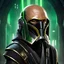 Placeholder: star wars bald male corellian jedi pilot wearing gunmetal grey and black old republic armored robes with gold trim inside the jedi temple holding a lightsaber with viridian green blade in left hand, centered head and shoulders portrait, hyperdetailed, dynamic lighting, hyperdetailed background, 8k resolution, volumetric lighting, light skin, fully symmetric details