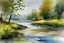 Placeholder: River scene in wet watercolour