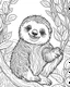 Placeholder: create a 2d black outline, "safari smiling cartoon sloth on a branch coloring book for kids", coloring page, low details design, black contour, coloring page design, simple background, colorful , card style, coloring page for kids, white background, sketch style, safari landscape, cartoon style