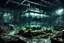Placeholder: abandoned lab, a large glass tank filled with water and an experimental ghoul, post-apocalyptic style, night