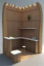 Placeholder: Corner exhibition stand in eco-style, with wood elements and meeting areas