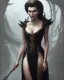 Placeholder: old evil queen in black leather gown, femme fatale, volouptous, busty, cleavage, angry, emperious, 8k resolution concept art portrait by Greg Rutkowski,