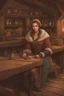 Placeholder: DnD style, medieval beautiful woman dressed in warm winter clothes sitting in a tavern