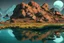 Placeholder: exoplanet, water reflection, rocks, vegetation