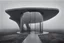 Placeholder: a surreal open glass gate in a glass wall with a view of a desolate landscape, fog, storm, greyscale, strong contrasts, by artist "Leonora Carrington",by artist "Zaha Hadid""