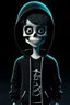 Placeholder: 8k animation image of an attractive skeleton boy, dressed in trendy hoody, in the style of tim burton