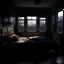 Placeholder: A dimly lit room with a comfortable bed and a big window