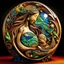 Placeholder: 🔥 PROMPT: A surrealistic art piece featuring Mother Earth cradling Planet Earth in her arms. The sculpture is intricately carved from interlacing wood, with stained glass inlays that illuminate the artwork. The filigree design draws inspiration from Irish folk art, blending the styles of James Rizzi, Mary Anning, Rufino Tamayo, and Carl Kleiner. Set against a dark background, the illuminated sculpture installation presents a stunning fusion of nature and art, with detailed craftsmanship and vib