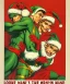 Placeholder: two elves. woman and man. Christmas scene. poster. marvel comic. low-key