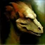 Placeholder: Dinosaur head oil painting. Leonor Fini