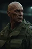 Placeholder: portrait of a 50 year old evil soldier. sneering expression, bald with tattoos, photorealistic, 4k