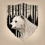 Placeholder: M shaped bear head combined with woods silhouette in backround, letterpress style, minimalistic pencil art