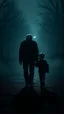 Placeholder: ,surrealism of the dark of a nightmare , hyper photorealistic, hyper detailed bright art color, high resolution, fog, octane render, tilt shift, HDRI Environment, all pictures dark gray, sad father face walking with his son hand in hand both look at the ground
