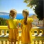 Placeholder: Neoclassicism 2 childeren from the back looking at the sea painting yellow realistic cote d'azur