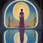 Placeholder: [art by Angus McKie] the reflection in the mirror is not her