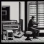 Placeholder: A man in Soviet Russia playing with a synthesizer and a tape machine in the style of Edward Hopper.