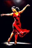 Placeholder: a full body Latino woman dancing salsa in red dress, dark shadow in background, acrylic and oils, glossy finish high contrast, detailed, vibrant colors, cinematic, masterpeace