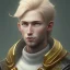 Placeholder: portrait, fantasy setting, man, 20 year old, messy blond hair, round face, naïve, golden eyes, round face