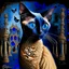 Placeholder: Starry night and Siamese cat, digital painting, fantasy, illustration, hyperdetailed, high definition, crisp quality, horror, dark, surreal, Weird, Tim Burton, creepy, Graphic novel, maximalist, Dr. Seuss, haunting, bizarre, frightening, Terry Gilliam, vintage, illustration