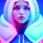 Placeholder: blonde woman teenager, padded coat, retro futuristic, latex dress, gradient color, BLUE, PINK, CYAN, neon, insanely detailed, 16k resolution, perfect eyes, cinematic smooth, intricate detail