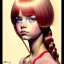 Placeholder: girl, beautiful, cute, long pink hair with bangs, brown eyes, by Norman Rockwell