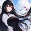 Placeholder: Clear focus, high resolution, black long fluffy hair, red eyes, wearing a cute outfit