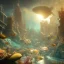 Placeholder: lost underwater city, Poseidon, highly detailed, cinematic, ultra photorealistic, ultra realistic, volumetric lighting, sun shafts, spectral, 4k, 8k, fish swimming around