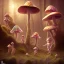 Placeholder: psychedelic mushrooms and tiny human with a casquet