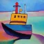 Placeholder: old tugboat on beach by kandinsky