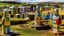Placeholder: A tan Australian hilly town designed in Moai statues painted by Piet Mondrian