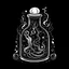 Placeholder: Make black and white cute drawing of a Magic Potion Bottle with black bold lines. Only outline, no grayscale. A quirky bottle with a glowing liquid inside. Add bubbles rising to the top, and give the bottle a whimsical cork with patterns and a tiny charm tied around its neck.