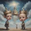 Placeholder: Surreal painting of 2 toddlers, , strange crown, , the sky in the background