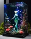 Placeholder: an tinker bell in glass box on a display,glass flowers, high quality product image ,coral reef, flora and fauna, cosmic nebula, dark background christian dior style, with frozen flowers around her, stunning-design, beutifull, side profile artwork, glass paint, multicoloured, displayed, backlight