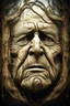 Placeholder: surrealis monochrome A fragmented, surreal sculpture liguid color of photorealistic image 3d,psychedelic art of an old man face glossy emerging from dreamlike a crumbling building. The face appears pale with deep cracks and intricate details, evoking a haunting expression. Blackened tree branches intertwine with the gold mengkilat cracks, set against a backdrop of stormy, cloud-filled skies. bauhaus art The overall tone is dark and moody, suggesting themes of decay and transformation. Include