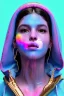 Placeholder: Ultra Realistic image, Rosalía artist, portrait, waist up portrait, long black eye line, sweet face, inflatable hoodie, gold pink and blue style, spray glow make up, rings piercing nose, led ornament, fog, cold, bubble latex coat, vibrant color, highly detailed, art stations, concept art, smooth, unreal engine 5, god rays, ray tracing, RTX, lumen lighting, ultra detail, volumetric lighting, 3d, finely drawn, high definition, high resolution.