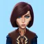 Placeholder: anna wintour with dark brown hair, blue eyes, happy, lego, steampunk