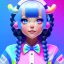 Placeholder: blue hair woman, pigtails, teenager, smile, purpurin, school dress, white shirt, ribbon, gradient color, BLUE, PINK, CYAN, neon, insanely detailed, 16k resolution, perfect eyes, cinematic smooth, intricate detail