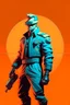 Placeholder: cyberpunk retro futuristic rebel man as a poster in 50s in full length