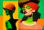 Placeholder: whimsical arafed nonsense, patchwork vibe, whimsical downtown street, (((exaggerated body parts))), (((oversize head))), sharp color contrasts, amazing shadows, (((exaggerated limbs and head))), minimal cozy, warm palette, bright bold warm summer green yellow orange black colors, color leak, heavily distorted views, amazing parallels, amazing reflections, schematic figures