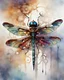 Placeholder: 8k, runny watercolor painting of a steampunk dragonfly, by Daniel F. Gerhartz, splash of colors on a white background, mixed colors, ultra sharp detail, vivid coloring