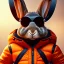 Placeholder: Rabbit toddler, smile, steampunk headphone, sunglass, gangsta neckless, full body, orange puffer jacket, manila background, dramatic lighting, hyper realistic, unreal engine 5, 16k