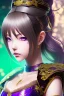 Placeholder: Detailed cute anime Kunoichi green eyed girl, brown hair buns, purple bangs, latex bodysuit, intricate details, full body portrait, keep head in frame, slight smile, black Japanese motif, concept art, highly detailed, digital painting, concept art, sharp focus, illustration, art by Yoji Shinkawa, WLOP and greg rutkowski and alphonse mucha and artgerm and yanjun Chen and Junji ito and Makoto Shinkai, HDR, octane render