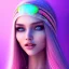 Placeholder: beautiful, soft, big smile face, whole head, long straight blonde hair blues eyes, crown on the head, clothing in transparent bluish and pink veil, background brillante bluish and pink, hight definition, 8K